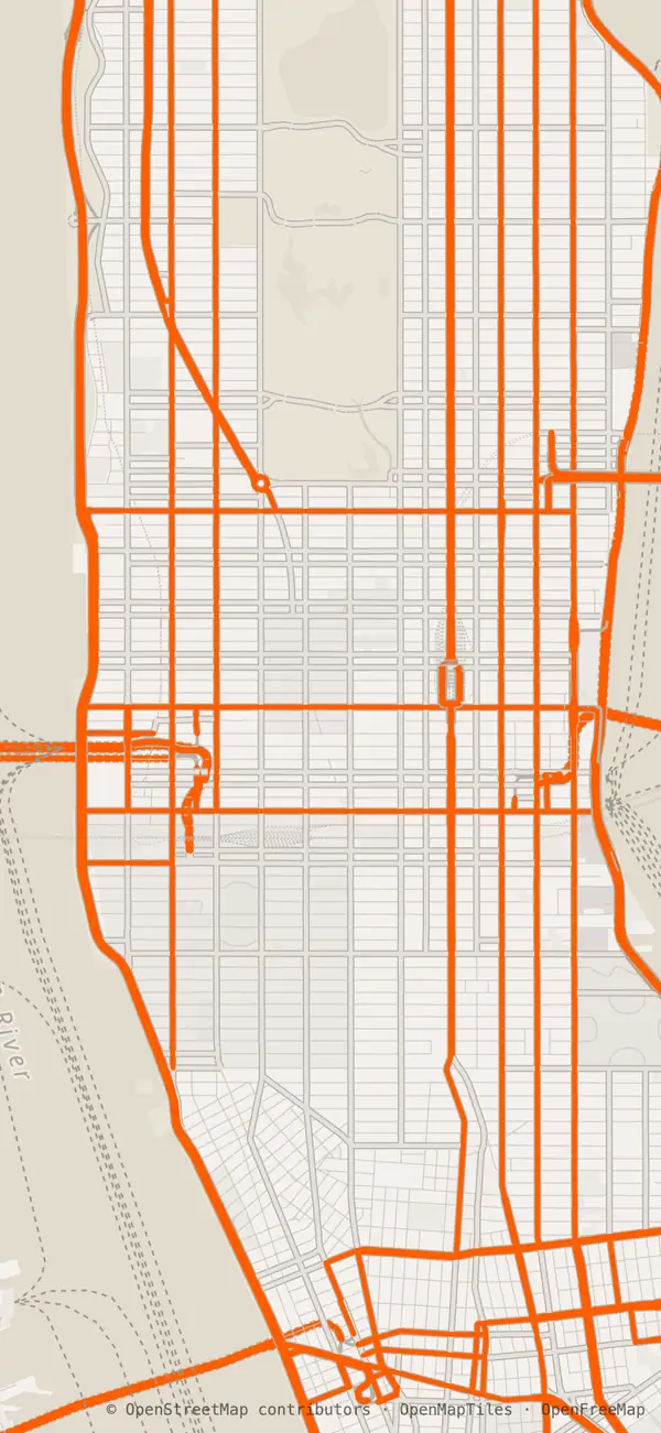 Manhattan as a Foundry phone wallpaper, 1179 × 2556 portrait: orange avenues on warm paper, Central Park near the top.